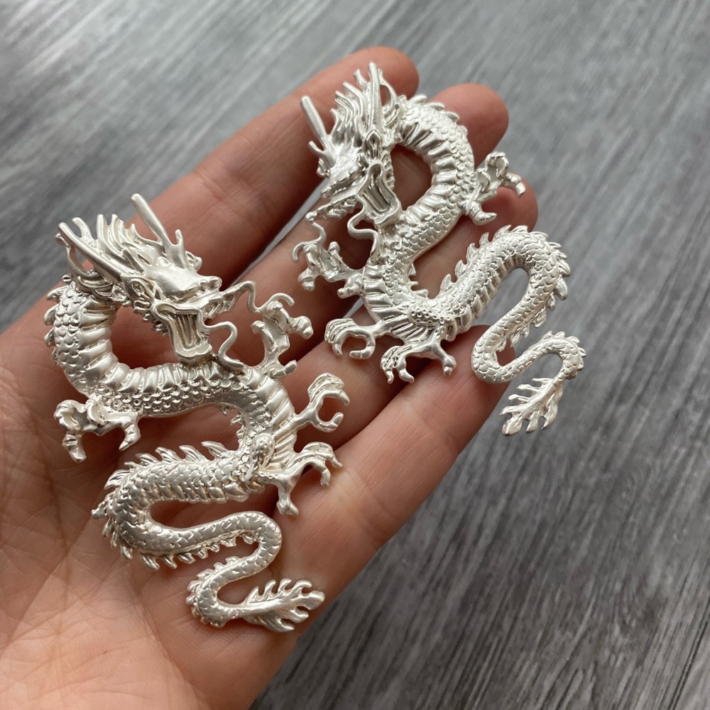 Silver Dragon Statement Earrings- matte finish